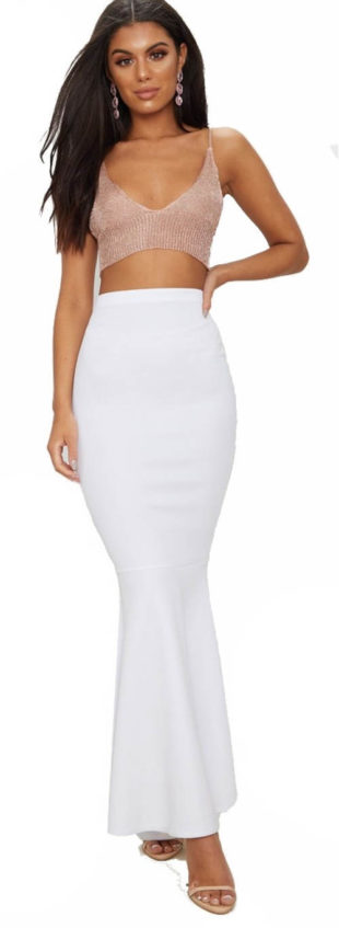 Bílá úplá maxi sukně s vysokým pasem