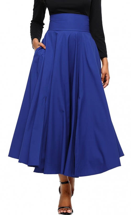 Široká modrá společenská sukně