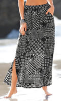 Dlouhá černobílá sukně s patchwork vzorem