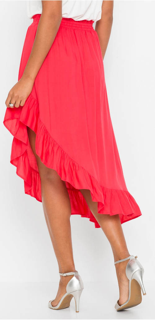 Červená asymetrická letní sukně
