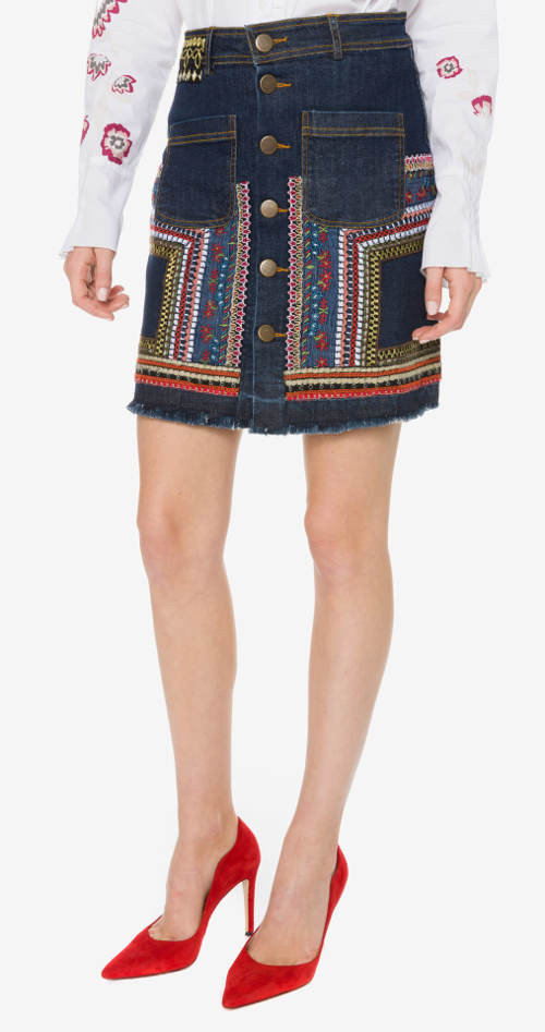 Džínová sukně s výšivkou Desigual - Leli
