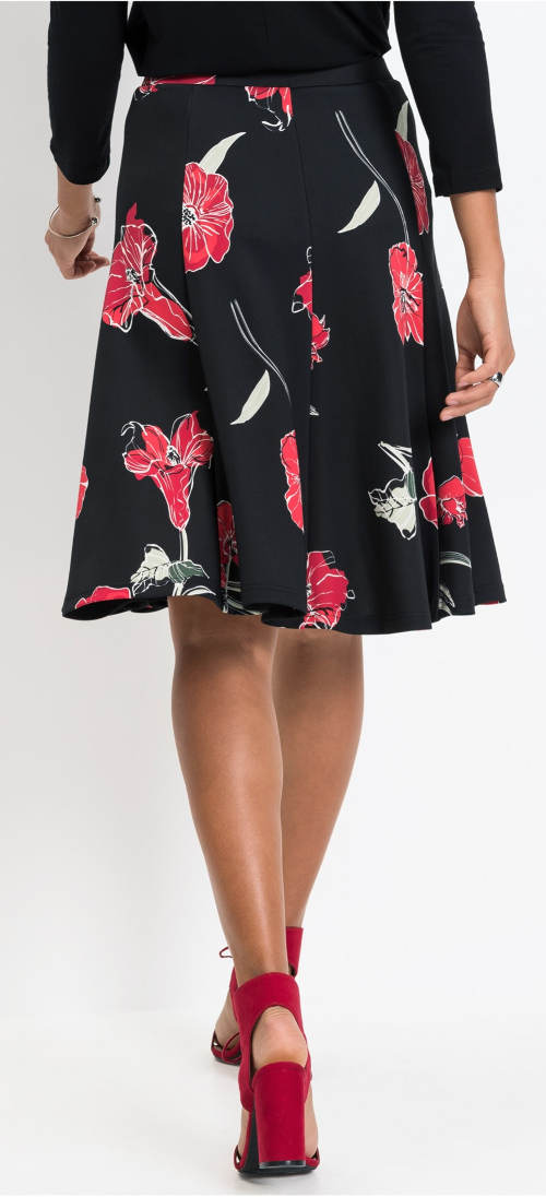 Společenská sukně ke kolenům s potiskem květin