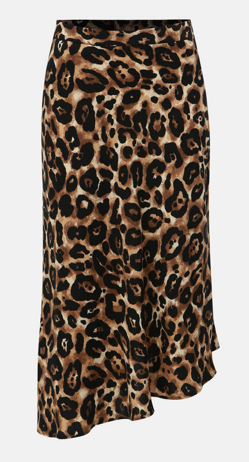 Černo-hnědá asymetrická midi sukně s gepardím vzorem