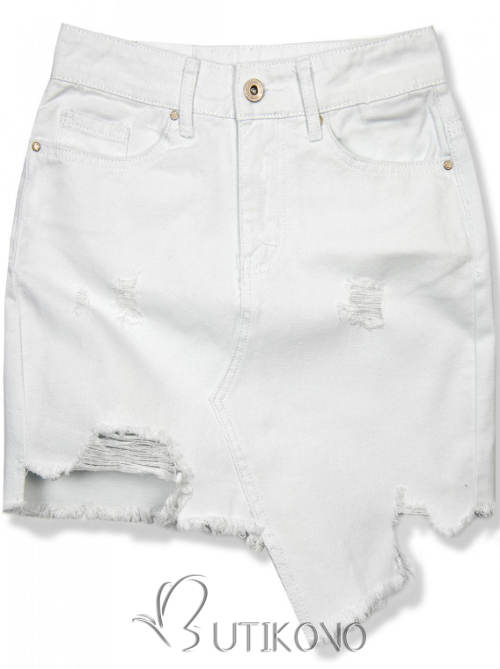 Bílá letní džínsová sukně s otrhaným spodním lemem