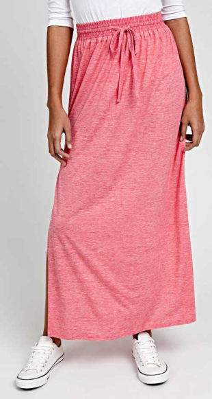 Levná dlouhá růžová maxi sukně s rozparky