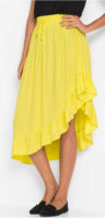 Dlouhá žlutá asymetrická sukně s volánky