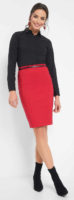 Rovná červená dámská společenská sukně s délkou ke kolenům