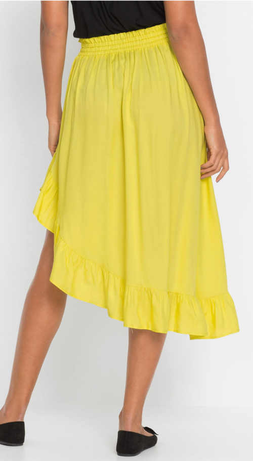 Širší asymetrická žlutá sukně na léto