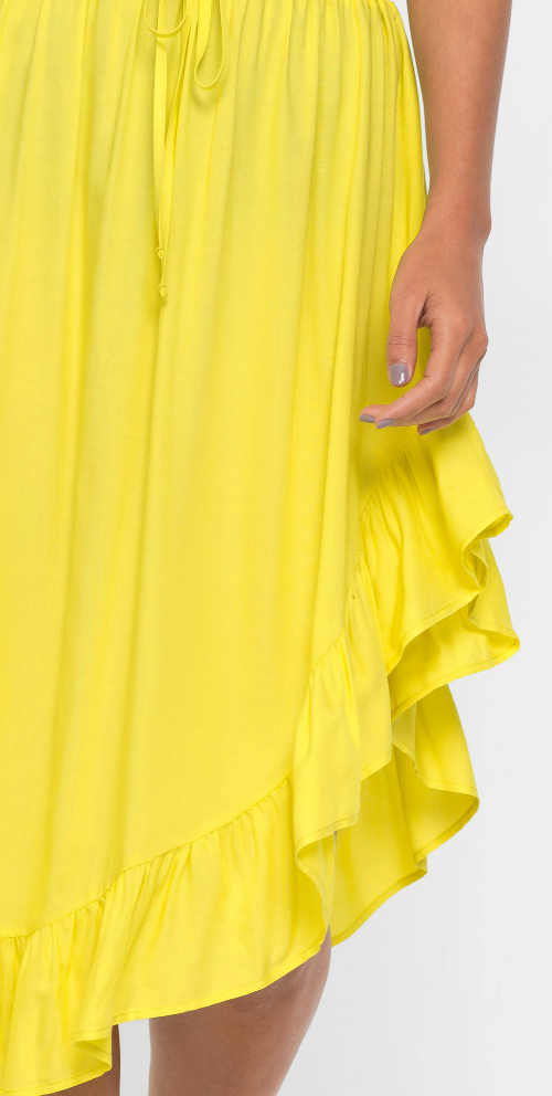 Žlutá dámská sukně s volánkovým lemem