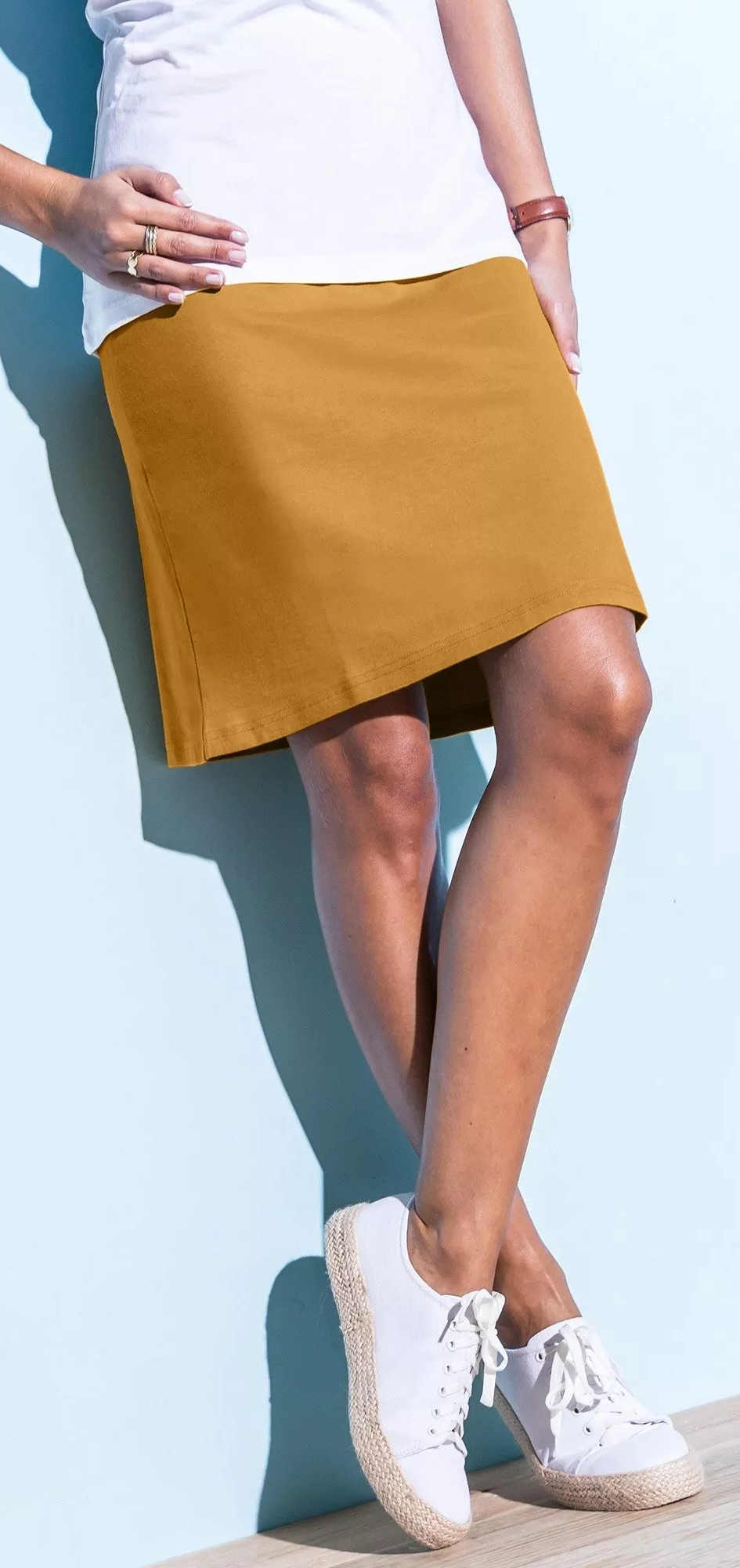 Dámská sukně žluto-hnědé medové barvy