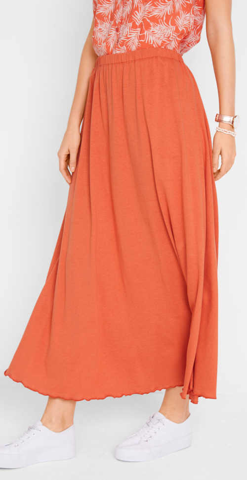 Dlouhá žerzejová jednobarevná sukně s pasem do gumy