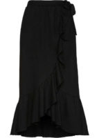 Černá dámská zavinovací sukně s volánem v midi délce