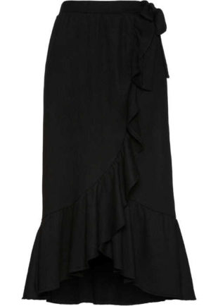 Černá dámská zavinovací sukně s volánem v midi délce