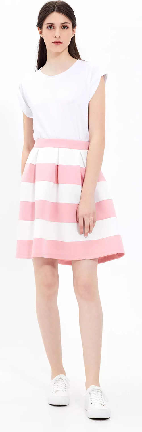Áčková sportovní sukně růžové a bílé pruhy