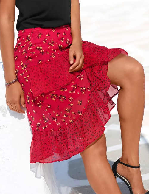 Červená letní dámská sukně z lehkého voálu