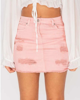 Dámská džínová mini sukně v moderním designu v růžové barvě
