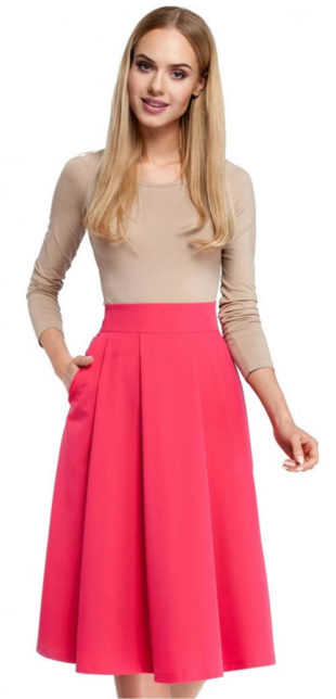 Růžová skládaná společenská sukně s délkou pod kolena
