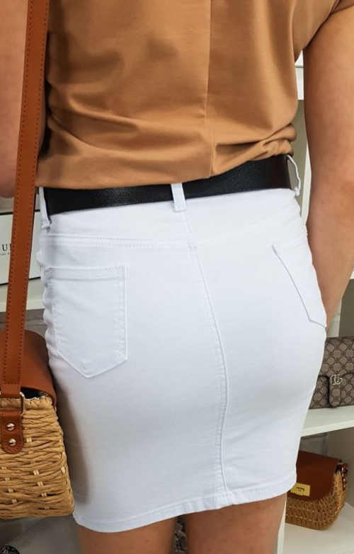 Bílá džínová minisukně s kapsami na zadečku