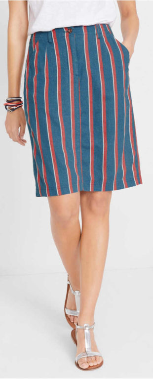 Pruhovaná lněná sukně v délce nad kolena