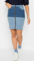 Džínová sukně v patchwork vzhledu z recyklovaného materiálu