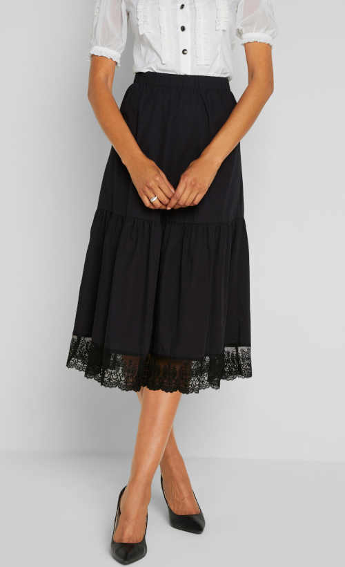 Bavlněná dámská černá sukně s krajkovým lemem