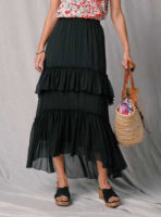 Dámská dlouhá černá sukně zdobená vyšívaným voálem