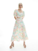 Dlouhá bavlněná sukně v květovaném vzoru s volánovým lemem