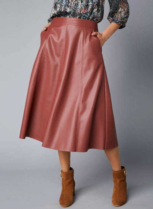 koženková sukně v karamelové barvě