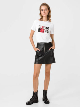 Krátká černá kožená sukně Calvin Klein