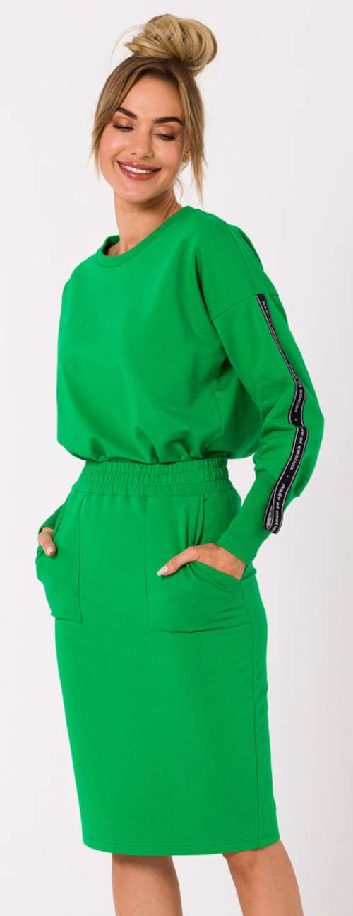Zelená sportovní tepláková sukně s kapsami