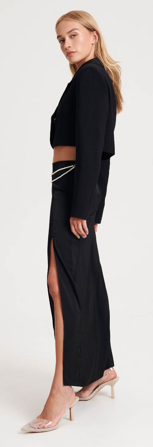 Černá dámská společenská maxi sukně s vysokým rozparkem